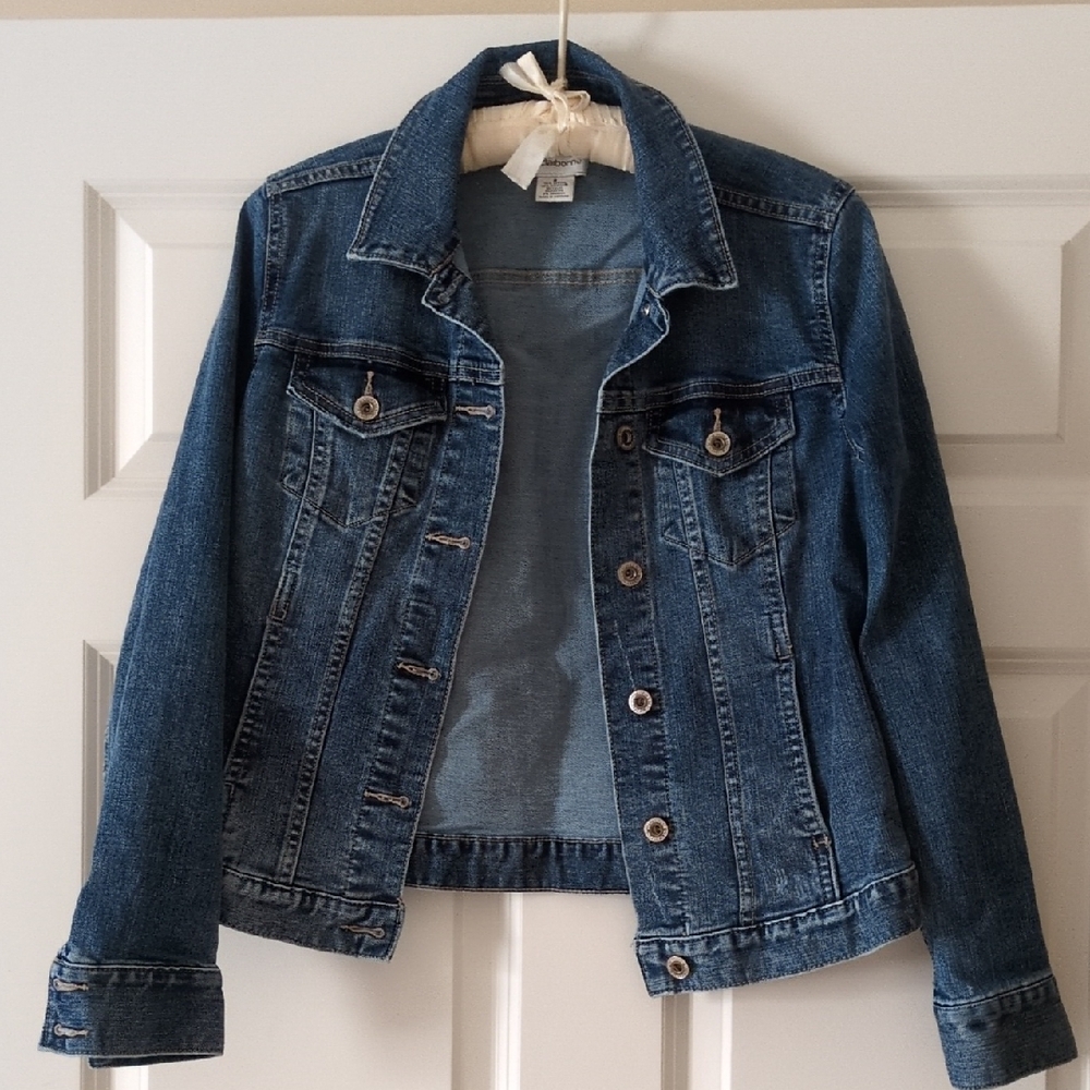 Liz Claiborne jean Jacket Cropped Fitted Pockets Layering Small